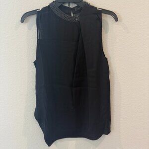Robert Rodriguez Black Silk Top w/ Beaded Neckline